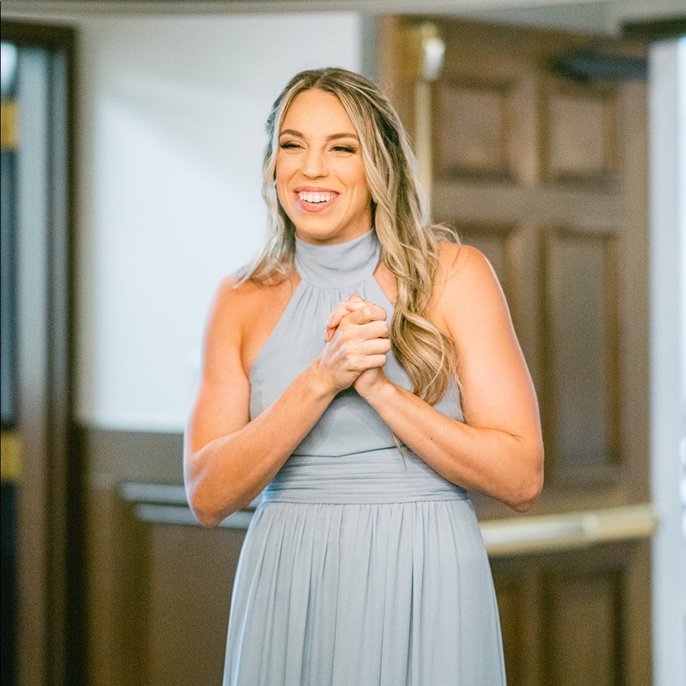 David’s Bridal Dusty Blue bridesmaid dress